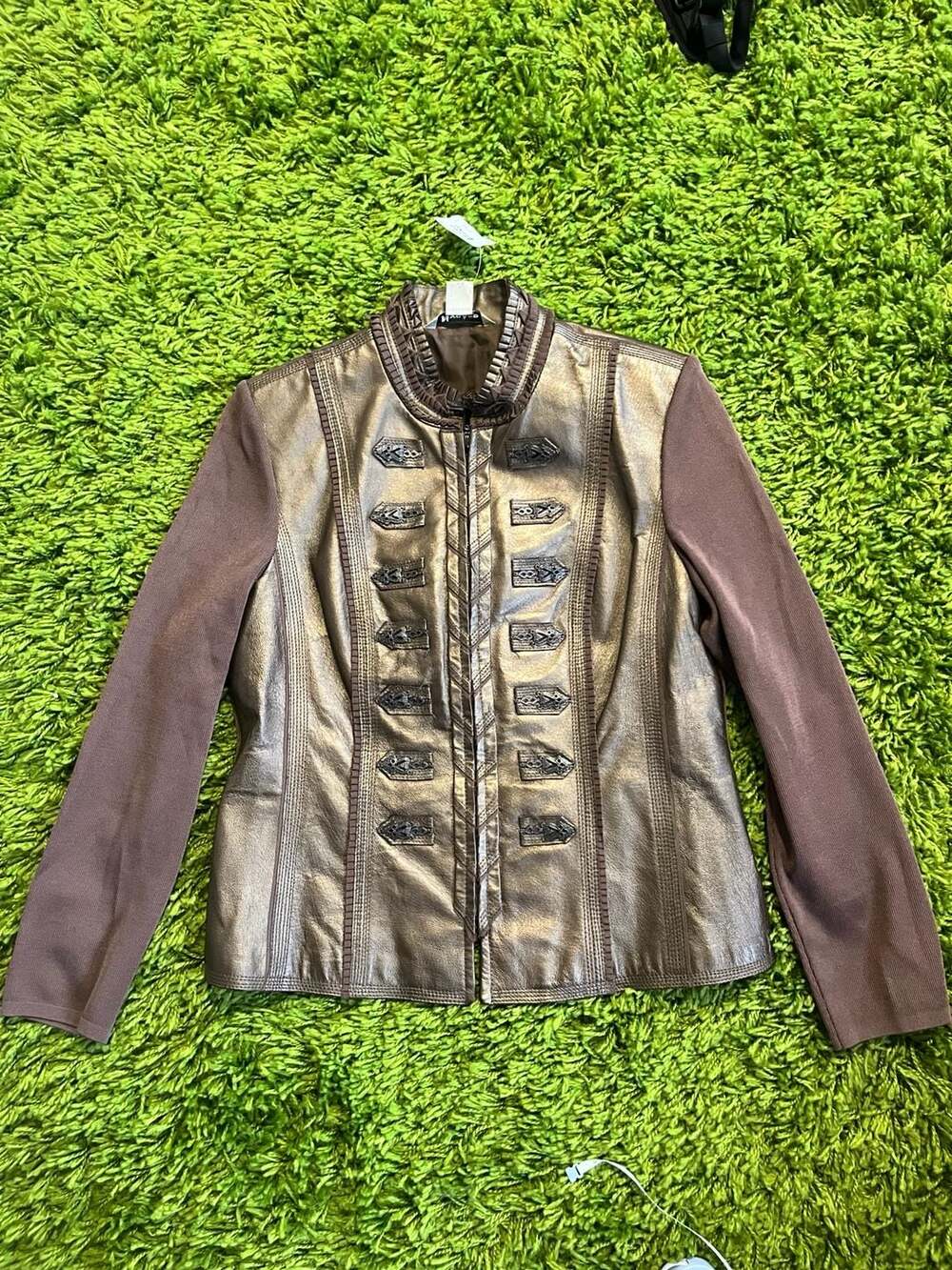 Nygard Collection Bronze Metallic Leather Napoleon Military Jacket Size M